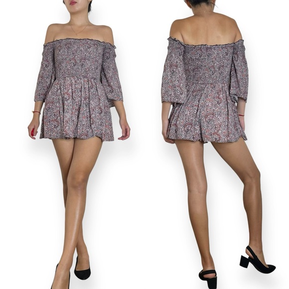 Ecote Boho Chic Witchycore OffShoulder Smocked Paisley Romper Size S - Picture 10 of 16